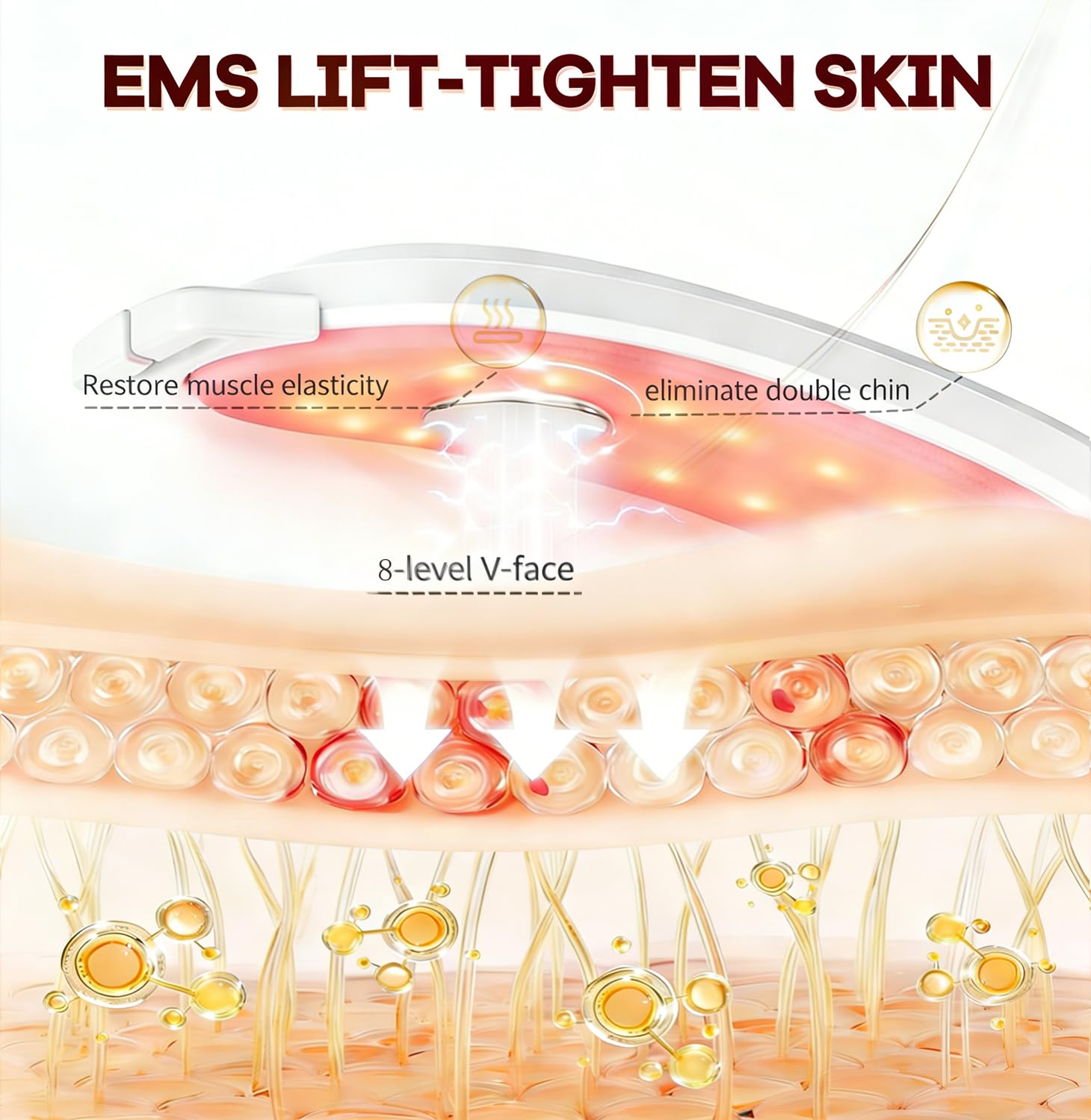 Reductor de Papada Masajeador Facial Electrico,Fototerapia Roja y Azul EMS Masajeador Facial Compresas calientes,45℃ Antiarrugas Belleza Dispositivo Reductor De Papada Lifting para Líneas del Cuello