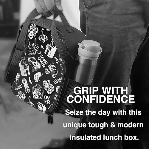 Miniatura 6 de Bolsa de almuerzo con aislamiento de videojuegos vintage, bolsa de almuerzo reutilizable, contenedor de alimentos para hombres, mujeres y niños