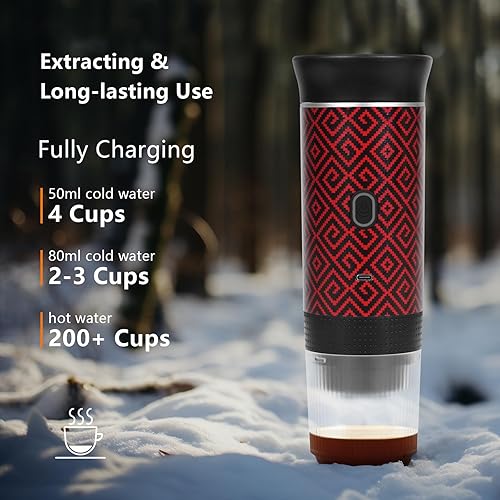 Miniatura 4 de Cafetera de regalo para viajes, máquina de café eléctrico portátil a pilas para camping, cafetera recargable autocalentable con café molido y