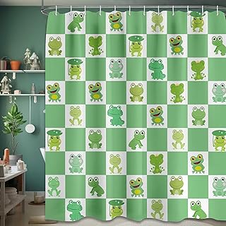 Frog Shower Curtain Toddler Cute Green Kids Bathroom Decor, Waterproof Cloth Fabric with Hooks 70x72 inch