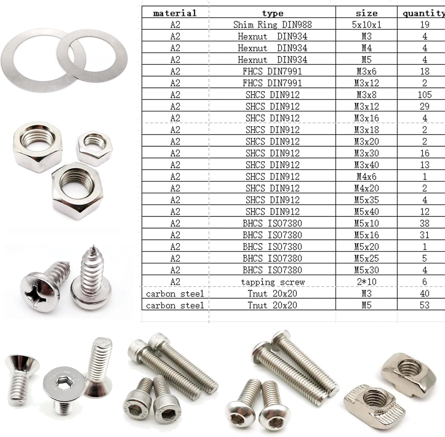 1 kit include 23 types bolt, washer, nut