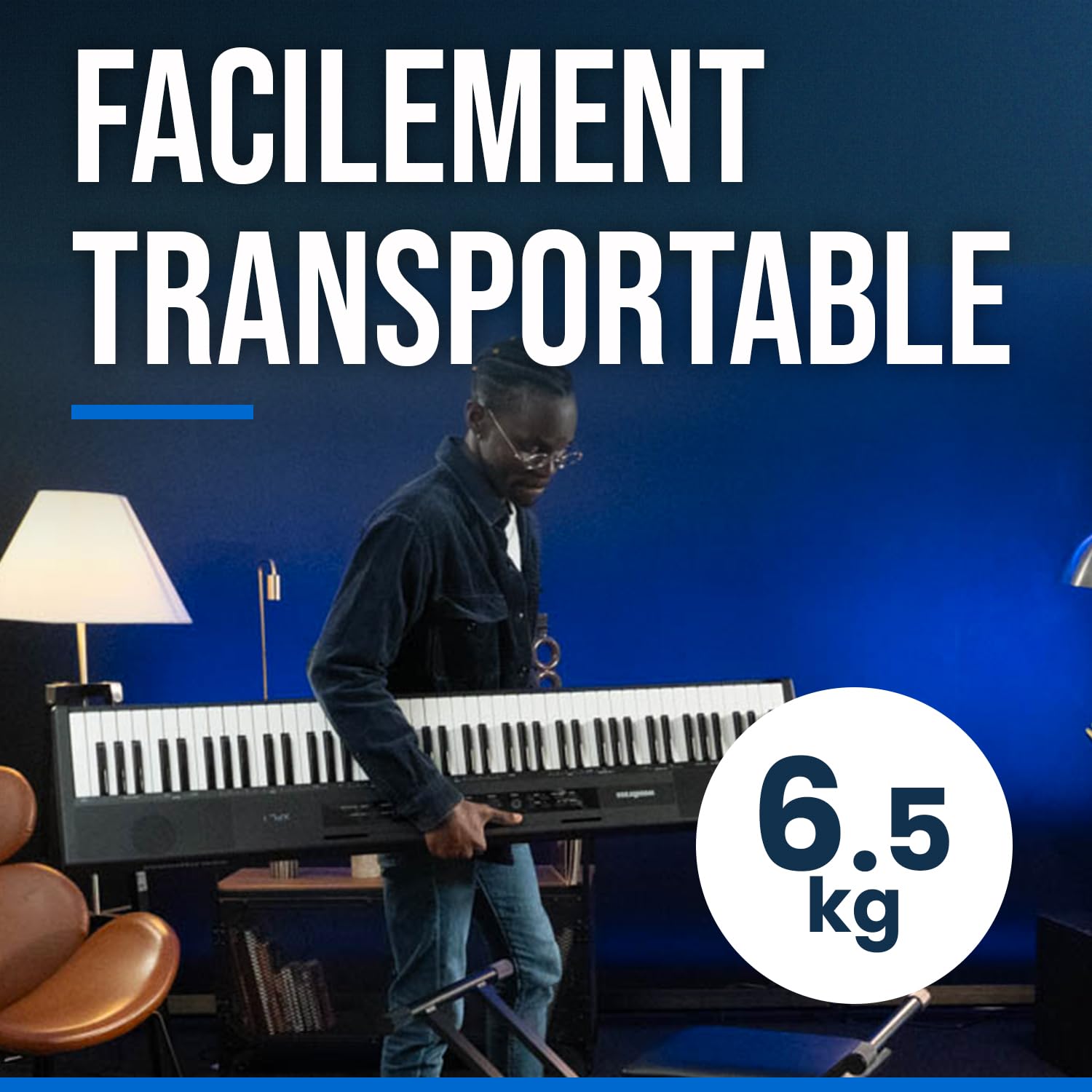 Woodbrass XPL1 Piano numérique portable amplifié 88 notes - Léger, compact et polyvalent - 25 sons de qualité et amplification stéréo - Clavier pour apprendre, se perfectionner ou jouer sur scène