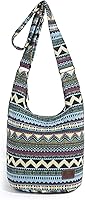 COTONPOSE Women's Hippie Crossbody Bag - Large Capacity Canvas Sling Bag, Jacquard Woven, Adjustable Strap, Top Zip