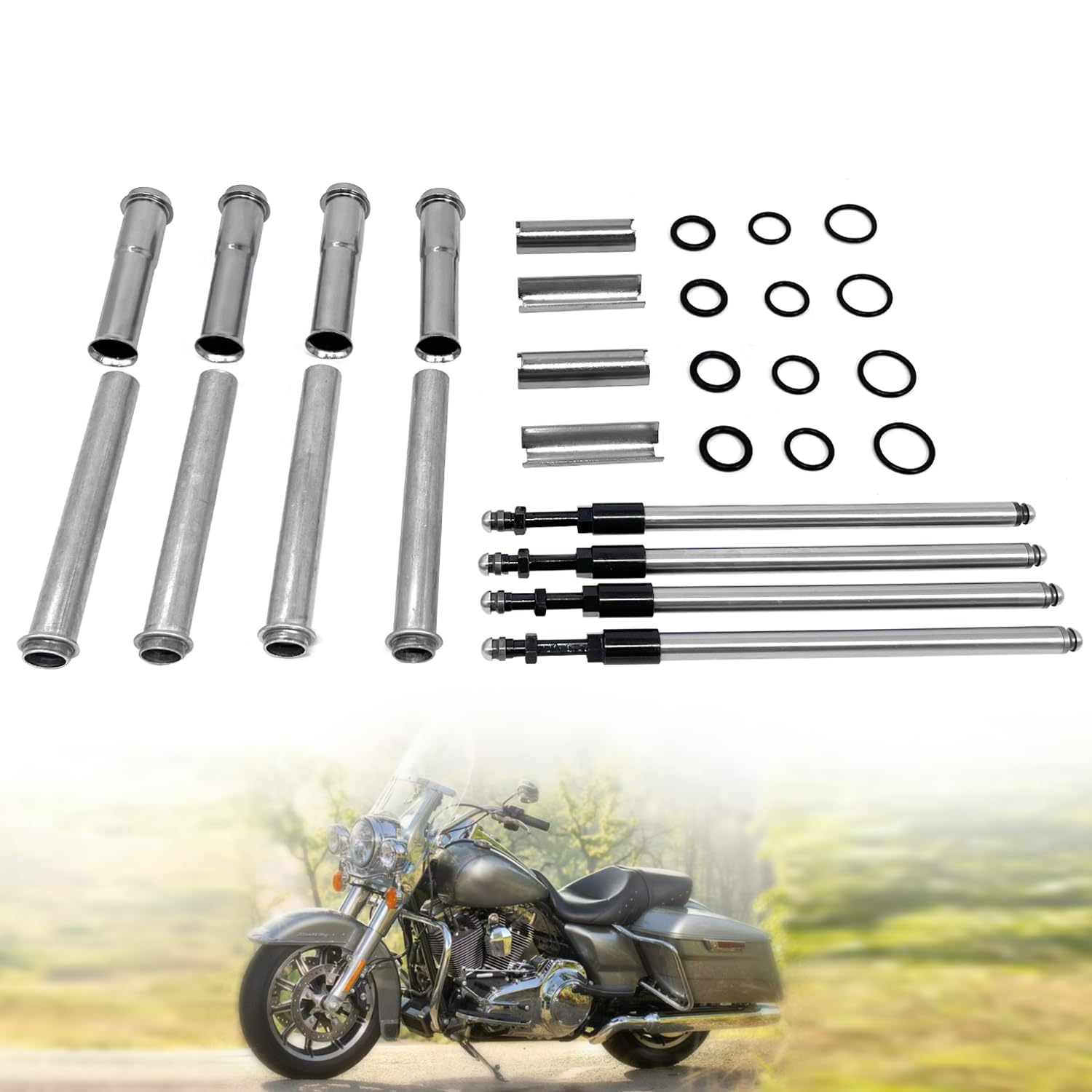 Blrack 106-6051 Adjustable Quickee Pushrod and Cover Kit Compatible With Har-ley-Davidson Twin Cam 88 or 96 1999-2017