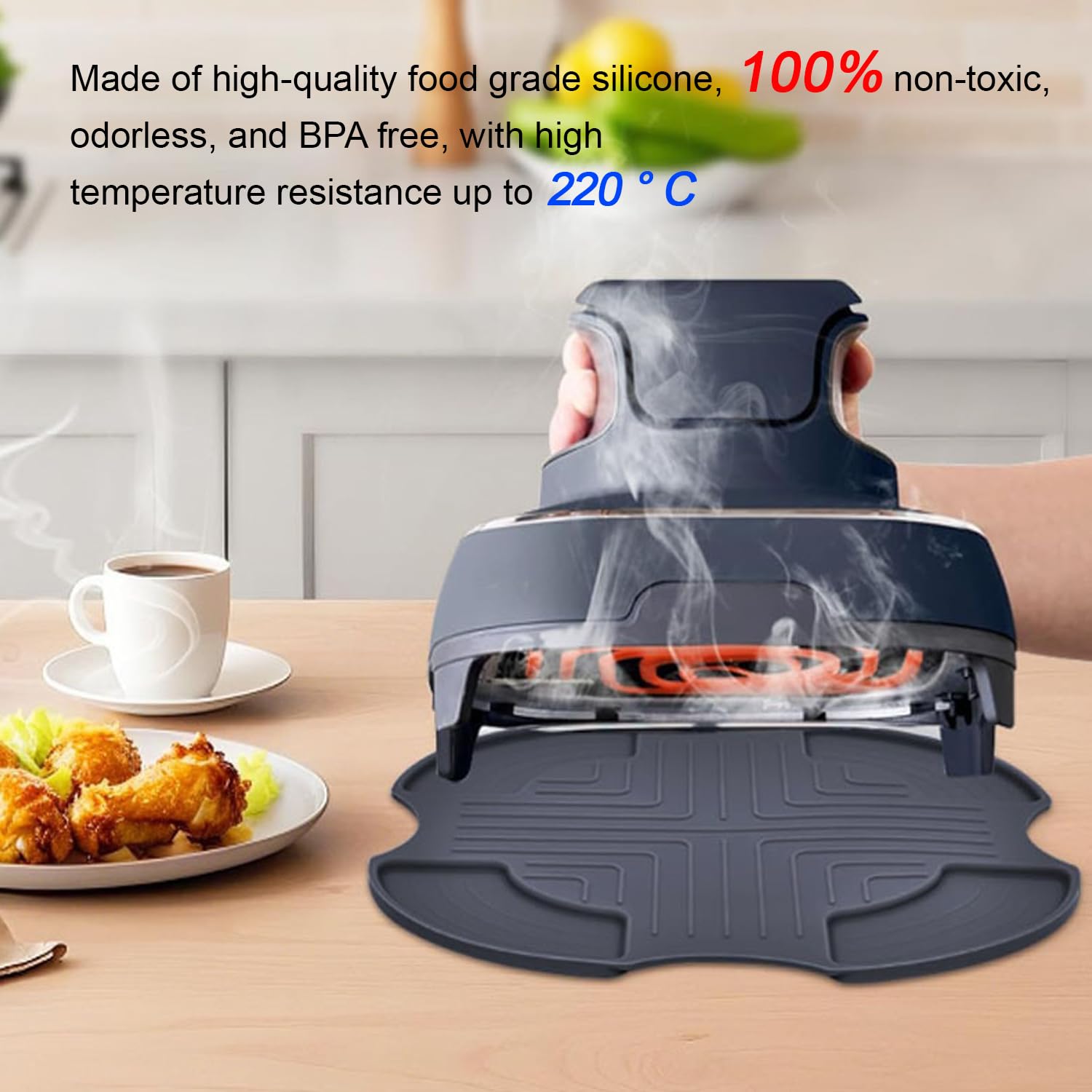 Dessous De Plat Silicone Pour Friteuse à Air Ninja Crispi FN101EU - 26,5x26,5 Cm, Résistant à 220°C, Antidérapant