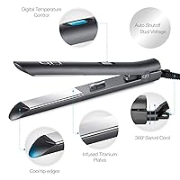 Vista 2 de GFI Plancha para el cabello, elemento calefactor turbo, plancha plana de titanio, alisa, riza cualquier tipo de cabello, control de temperatura