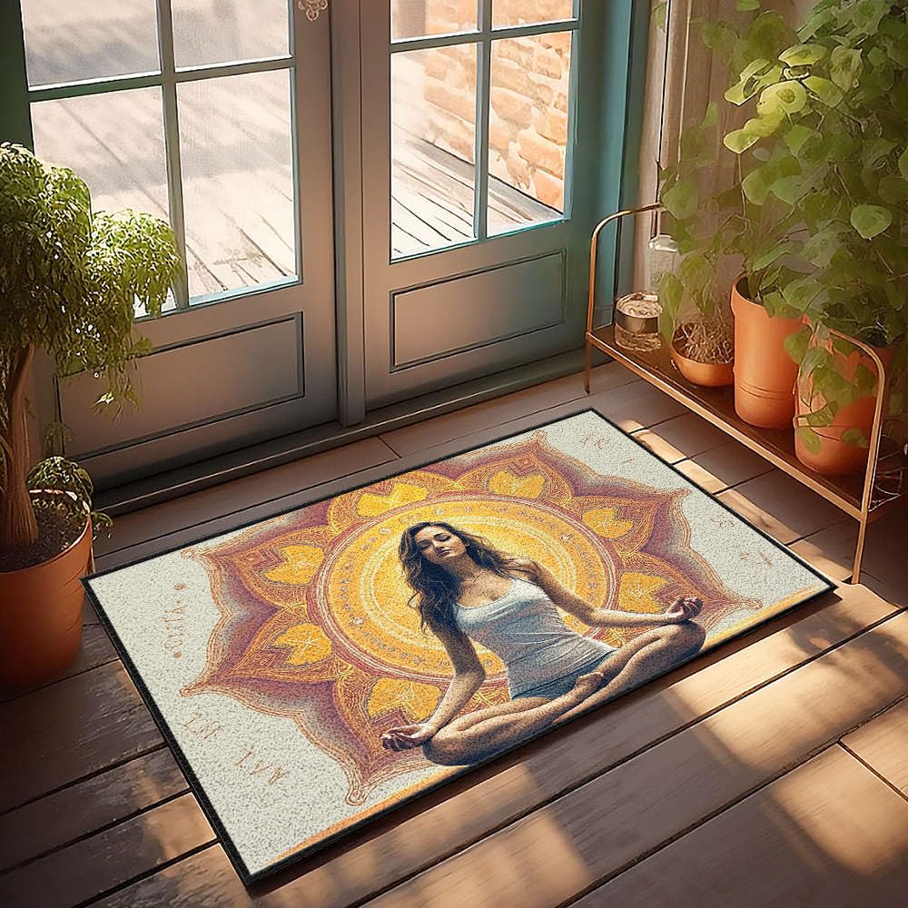 Paillasson automne grand format 50 x 80 cm au graphisme mandala soigné