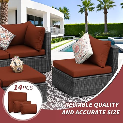 Miniatura 7 de FINCATI Fundas de cojín de repuesto de 14 piezas para patio al aire libre con cremallera, fundas de repuesto para sofá seccional para exteriores con