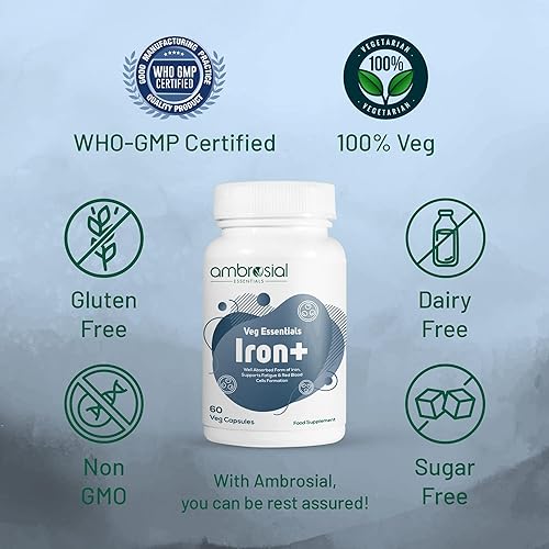 Miniatura 4 de Ambrosial Tabletas de hierro de 25 mg  Suplemento de hierro para mujeres y hombres  Apoya la formación de glóbulos rojos  Pastillas de hierro de