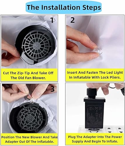 Miniatura 5 de Soplador de aire para inflables de 12 V 12 A de repuesto con 3 luces LED para jardín patio decoración inflable Halloween Navidad vacaciones