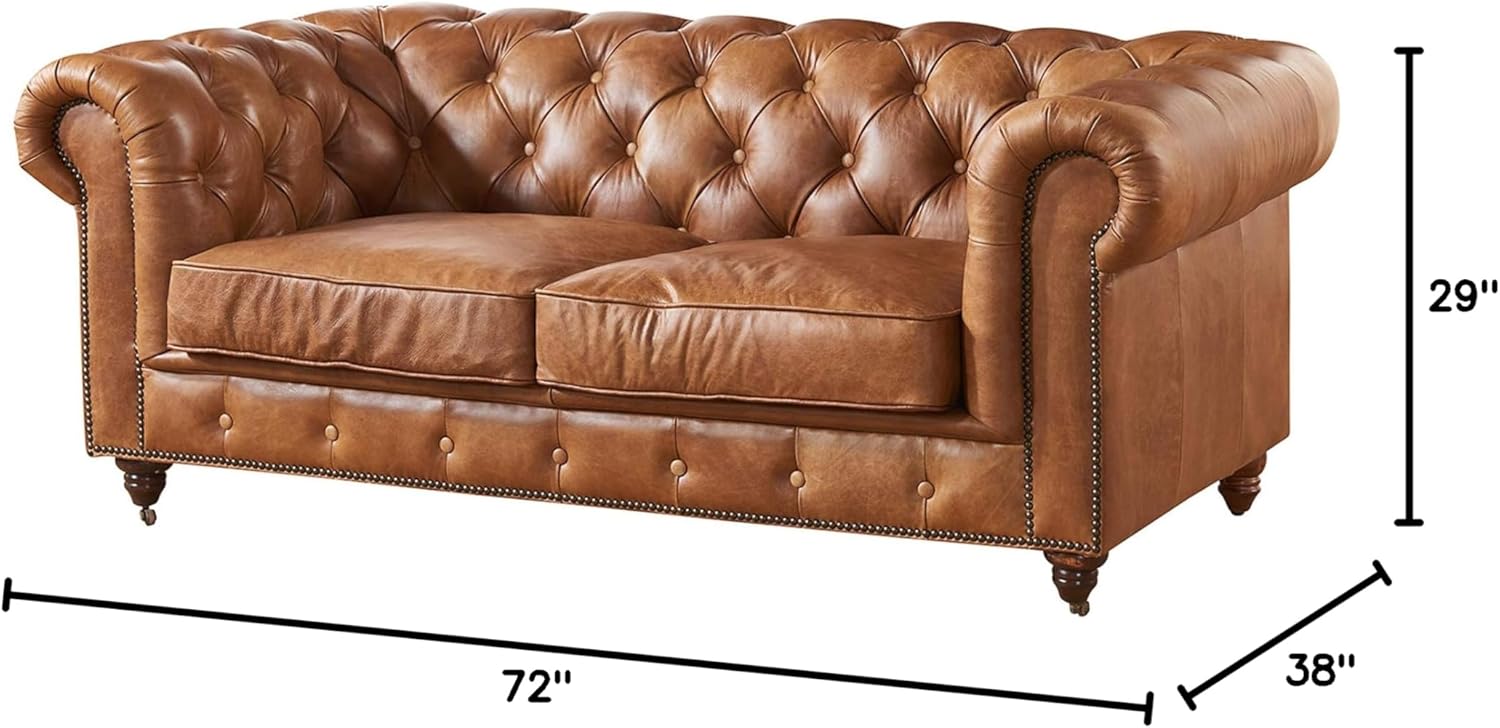 Crafters and Weavers Century Top Grain Vintage Leather Chesterfield Love Seat