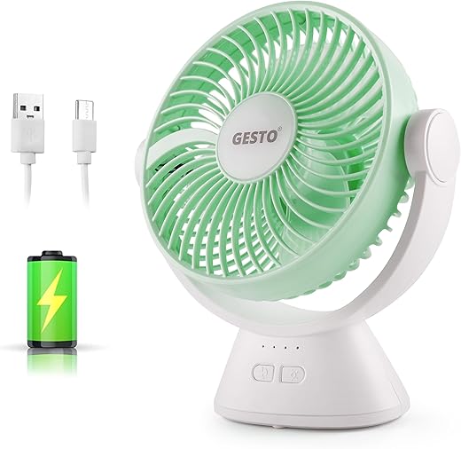 Gesto 7.8 Inch High Speed Rechargeable Table Fan for Home – USB Charging Battery Fan With Led Light | 2400mAh Battery for Upto 8 Hrs. Runtime | 3...