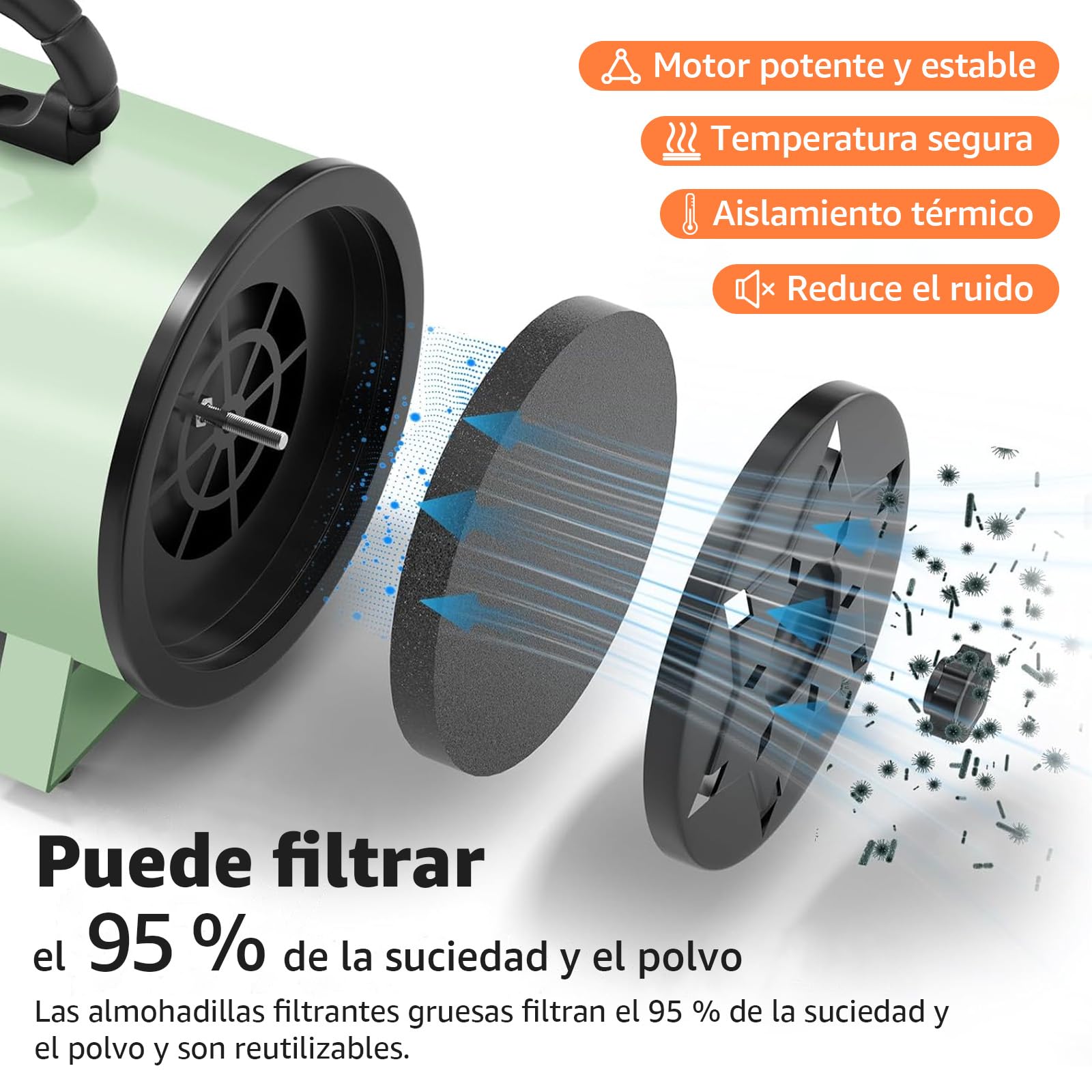 XKISS Soffiatore per Cani 2800W Asciugatore per Cani Continua con velocità e Temperatura Regolabile Asciugacapelli per Animali Domestici，Grooming Cane Animali，con 4 Accessori(Verde)