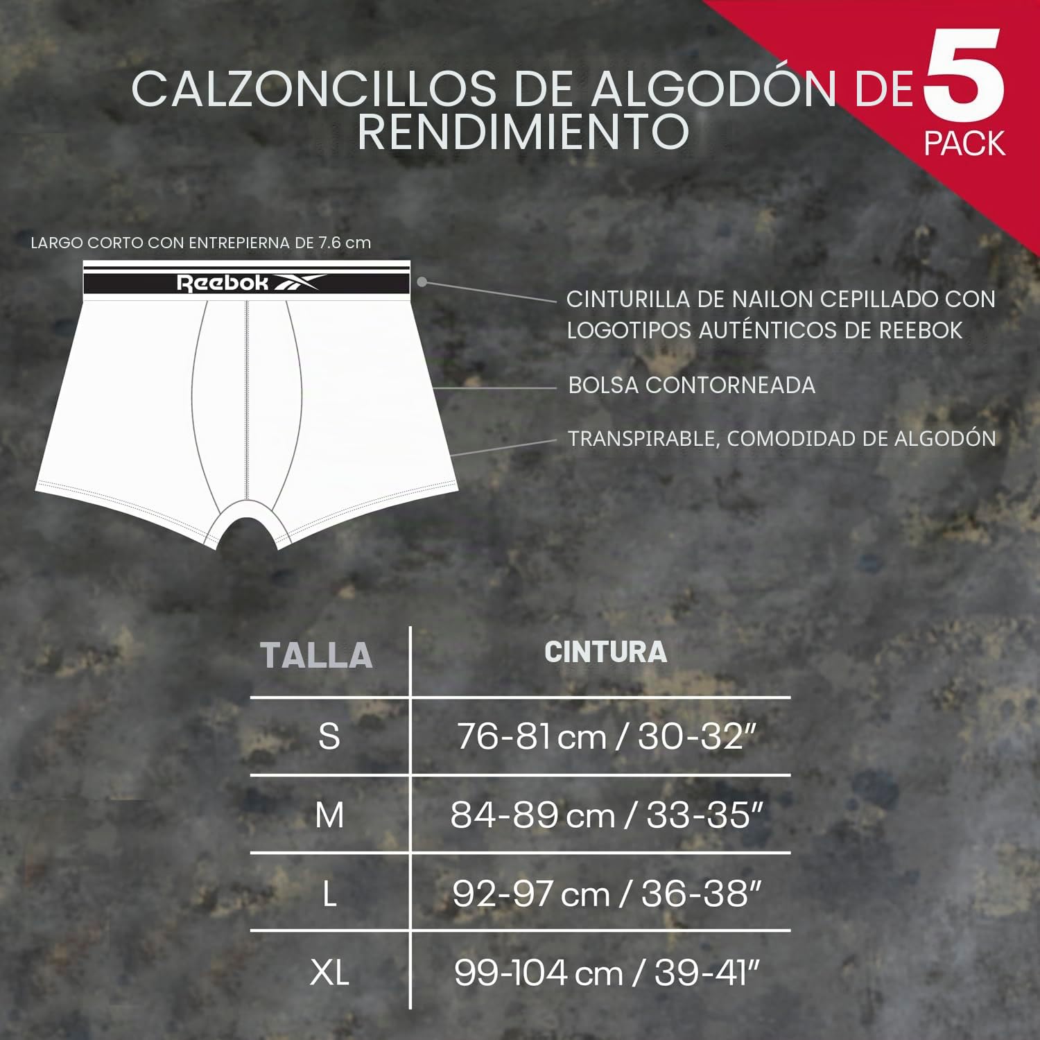 Reebok Jay Trunks Hombre (Pack de 5)