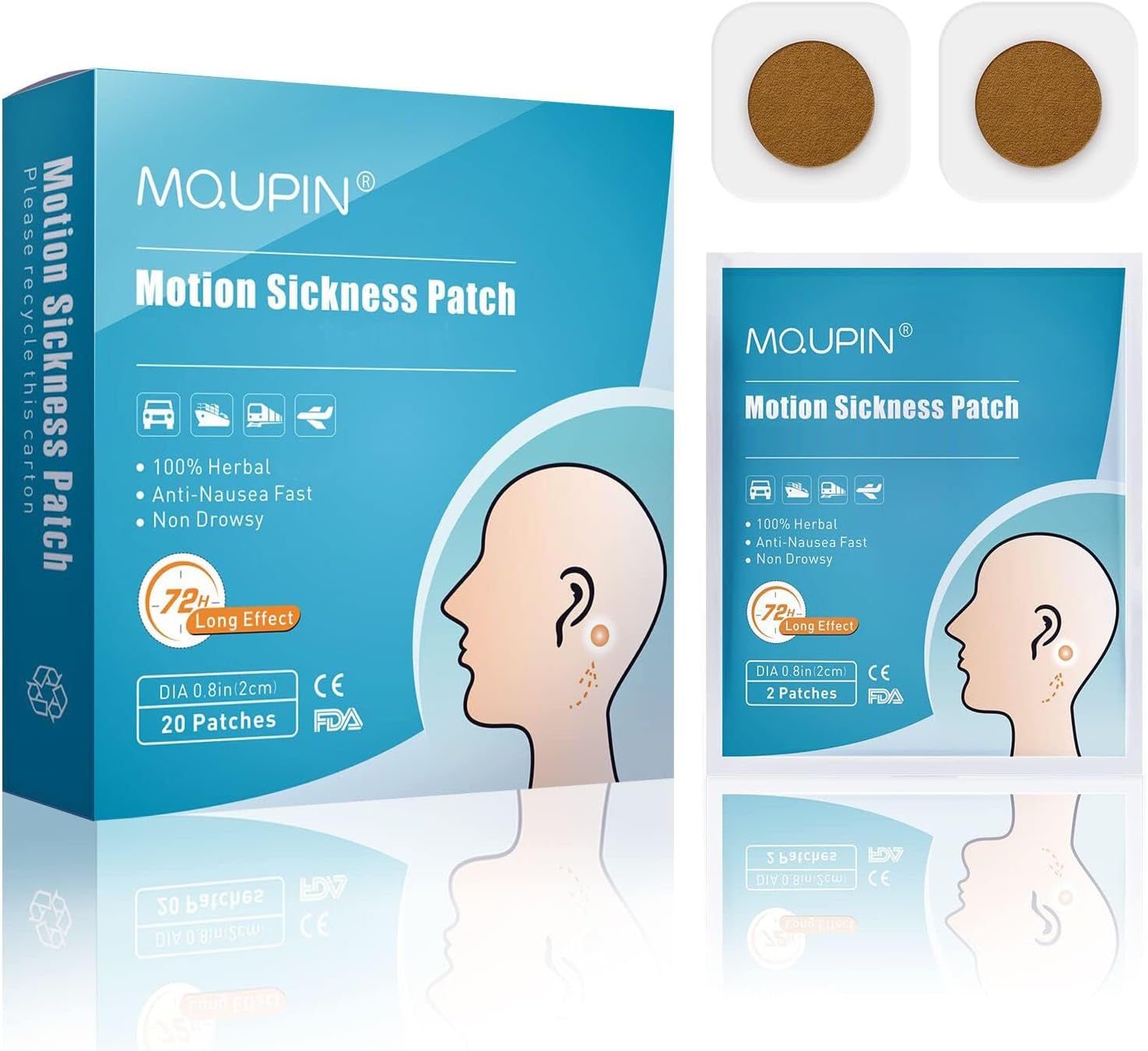 MQUPIN® Motion Sickness Patch Anti-Nausea Relief Vomiting Nausea Dizziness Easy to Carry Suit for Car Sea Air Travel 20 Count/Box