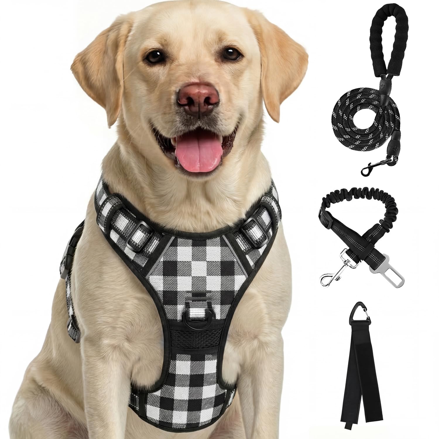 FURRYFECTION Hundegeschirr, kein Ziehen, reflektierendes Oxford-Gewebe, gepolsterter Griff, 4 verstellbare Gurte, 2 Leinenclips, kein Würgen, Haustierwestengeschirr