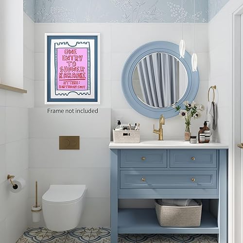 Miniatura 4 de Divertido arte de pared de baño, letreros retro de baño rosa y azul, póster de decoración de pared, póster de una entrada a la ducha, impresiones de