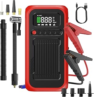 Jump Starter with Tire Inflator, 12V Portable Jump Box with 150 PSI Digital Air Compressor, Car Battery Jumper for Up to 9.0 Gas/8.0L Diesel Cars, Trucks, Motorcycles, Bikes and More