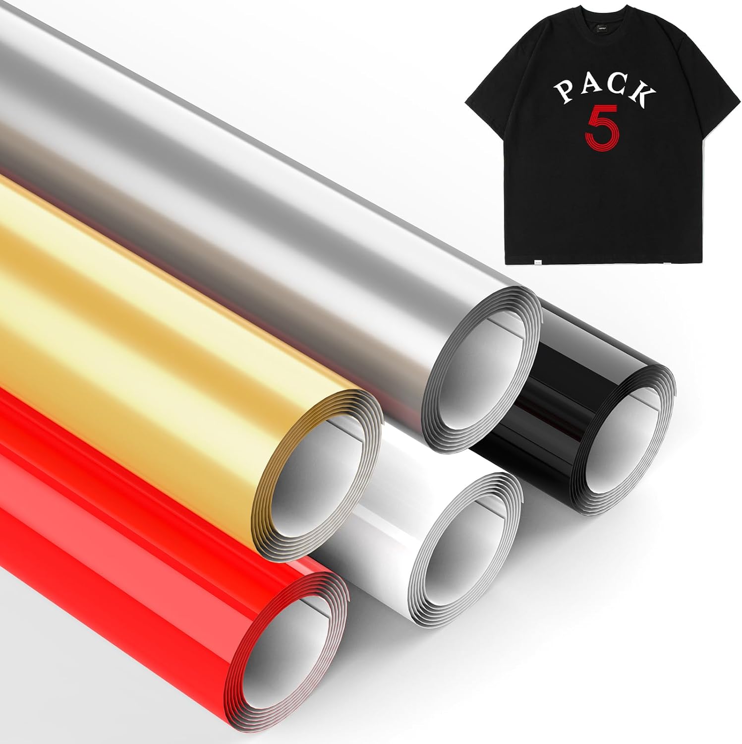 HAWERSI Smart Iron On Vinyl Roll for Cricut Joy Xtra,HTV Works Without Cutting Mat, 9.5in x 3ft Large Size for Large HTV Project,5 Rolls Heat Transfer Vinyl Easy to Cut & Weed,Use for Making T-Shirts