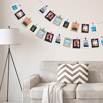 30pcs Paper Picture Frames 3x4, Cardboard Photo Frames, Hanging Picture Frames Photo String with Clips for Wall Photo Banner Photo Garland Display, 3x4
