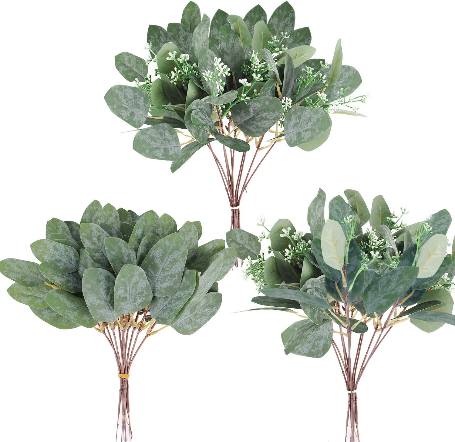 Eucalyptus Stem Artificial Leaves - 20Pcs Greenery Stems Faux Face Seeded Eucalyptus Plant Branches for Bouquets Vase Floral Arrangement Centerpieces Wedding Holiday Decor