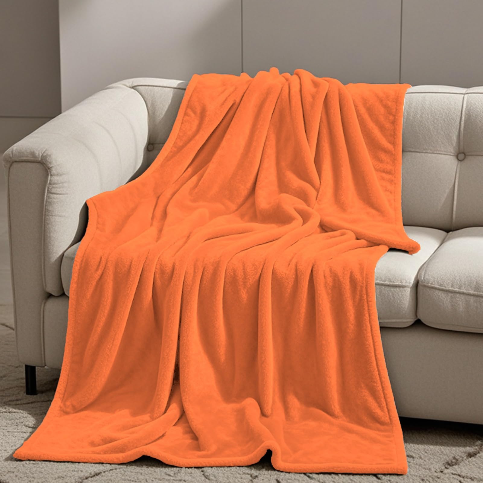 GOUTUI Fleece Blanket Sofa Throw 80 x 120 cm Silk Touch Warm Fleece Blankets Polyester for Sofa Fluffy Blanket Bed Throw, Orange