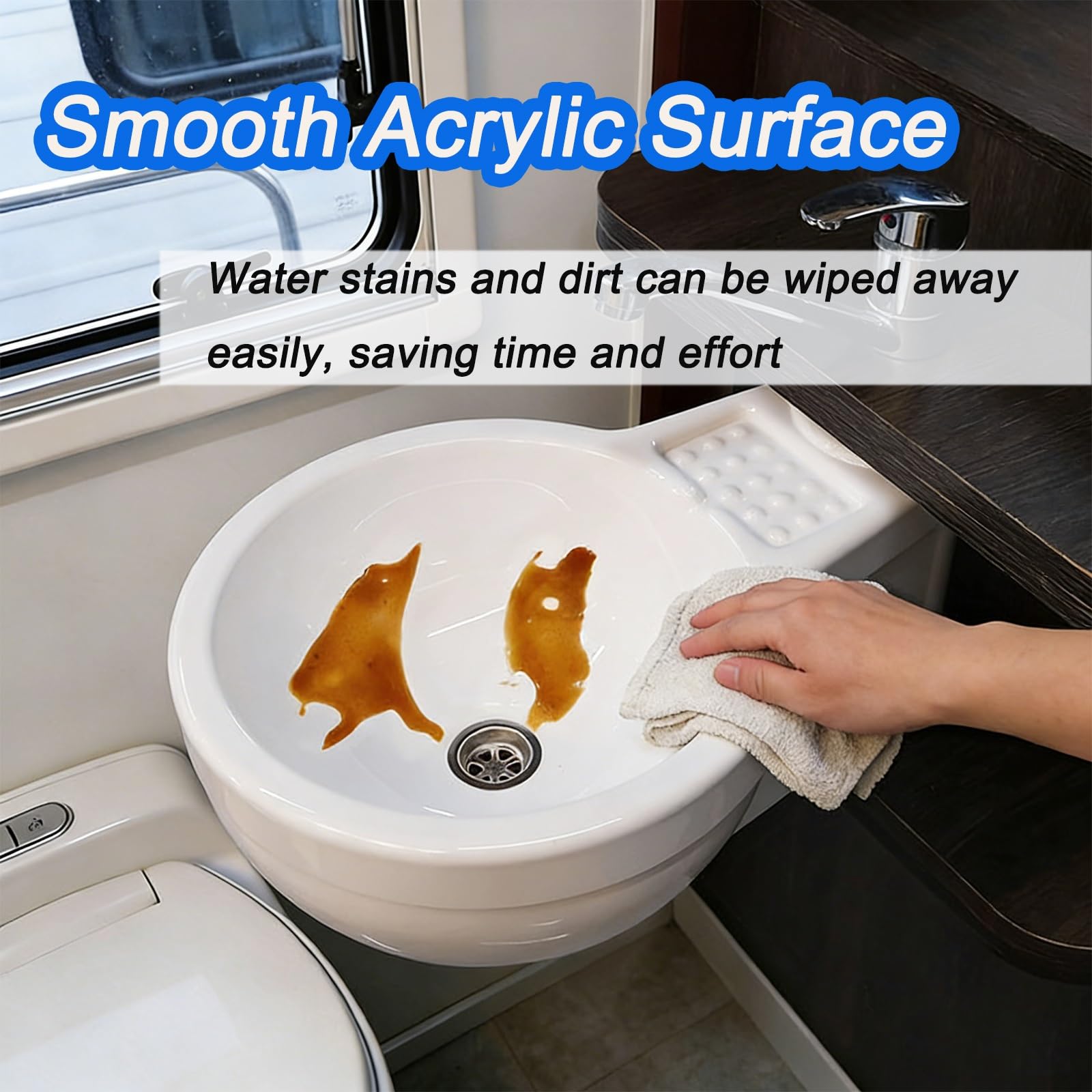 Giratorio Fregadero Camping, Lavabo Caravana con Grifo, Fregadero Cocina de Acrílico, Incluye Desagüe, Apto para Bar, Cocina y Autocaravana