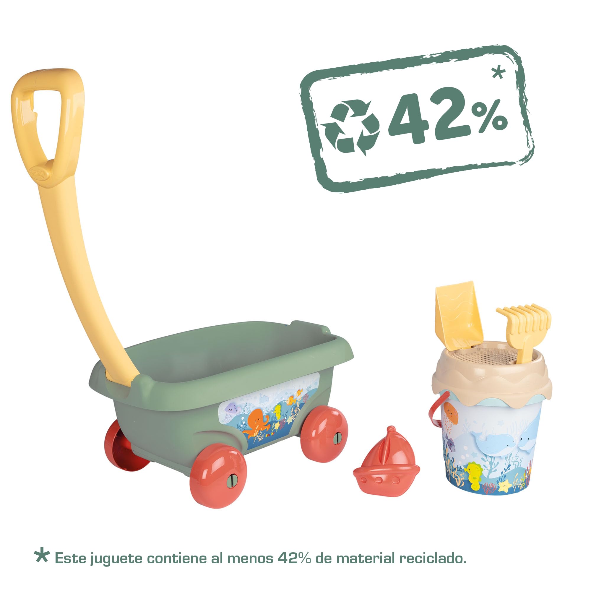 Smoby Life Strandwagen Eimer + Zubehör 42 % recycelte Materialien und 100 % recycelbar