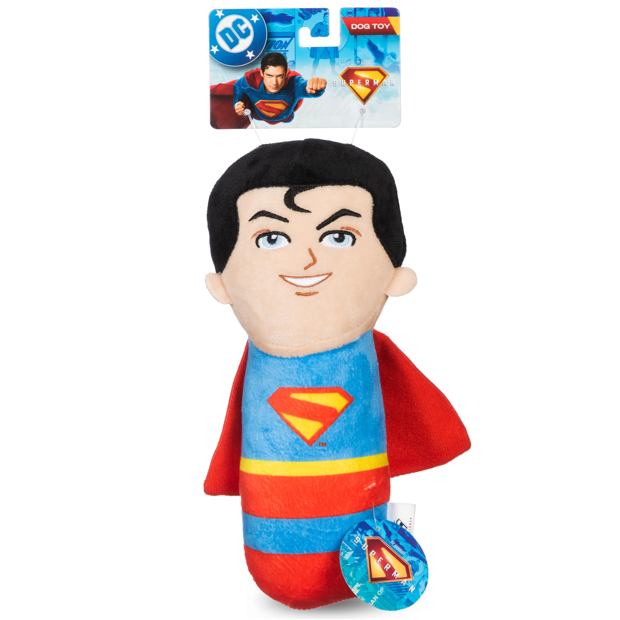 DC Comics Superman 8โ Plush S-Shield Toy for Dogs with Squeaker, Inspired by The Film, Officially Licensed DC Super Heroes Pet Product