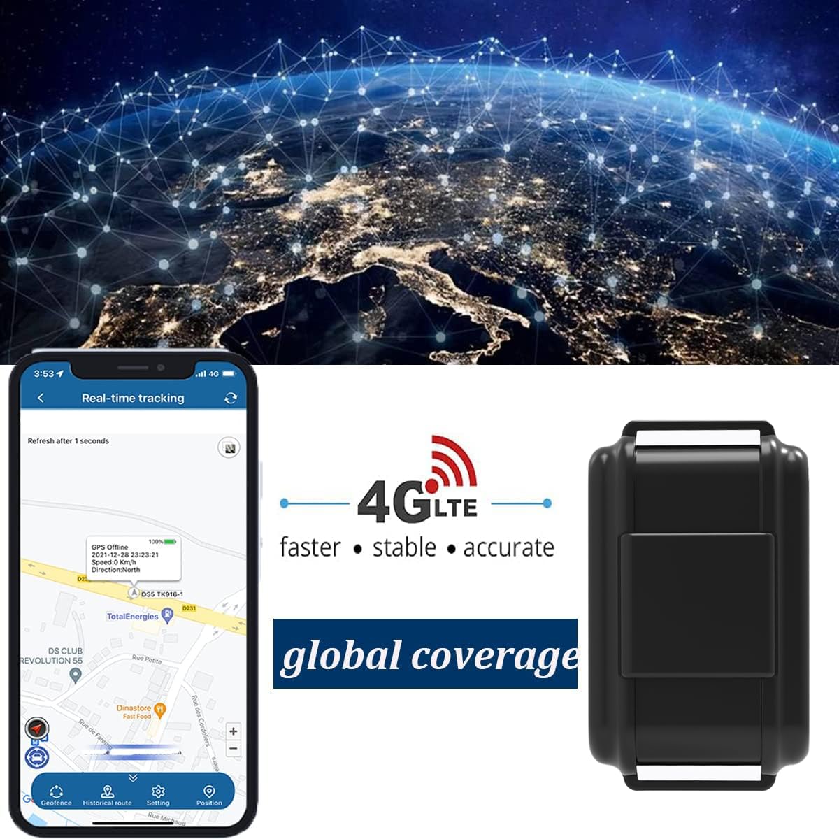 Winnes 4G GPS Tracker Halsband Für Hund 3000 mAh GPS Tracker für Hunde Echtzeit-Tracking Kostenlose APP/Plattform Ohne ABO IP67 Wasserdichter Tracker Hund mit Datenstatistik Ton-Lichtalarm