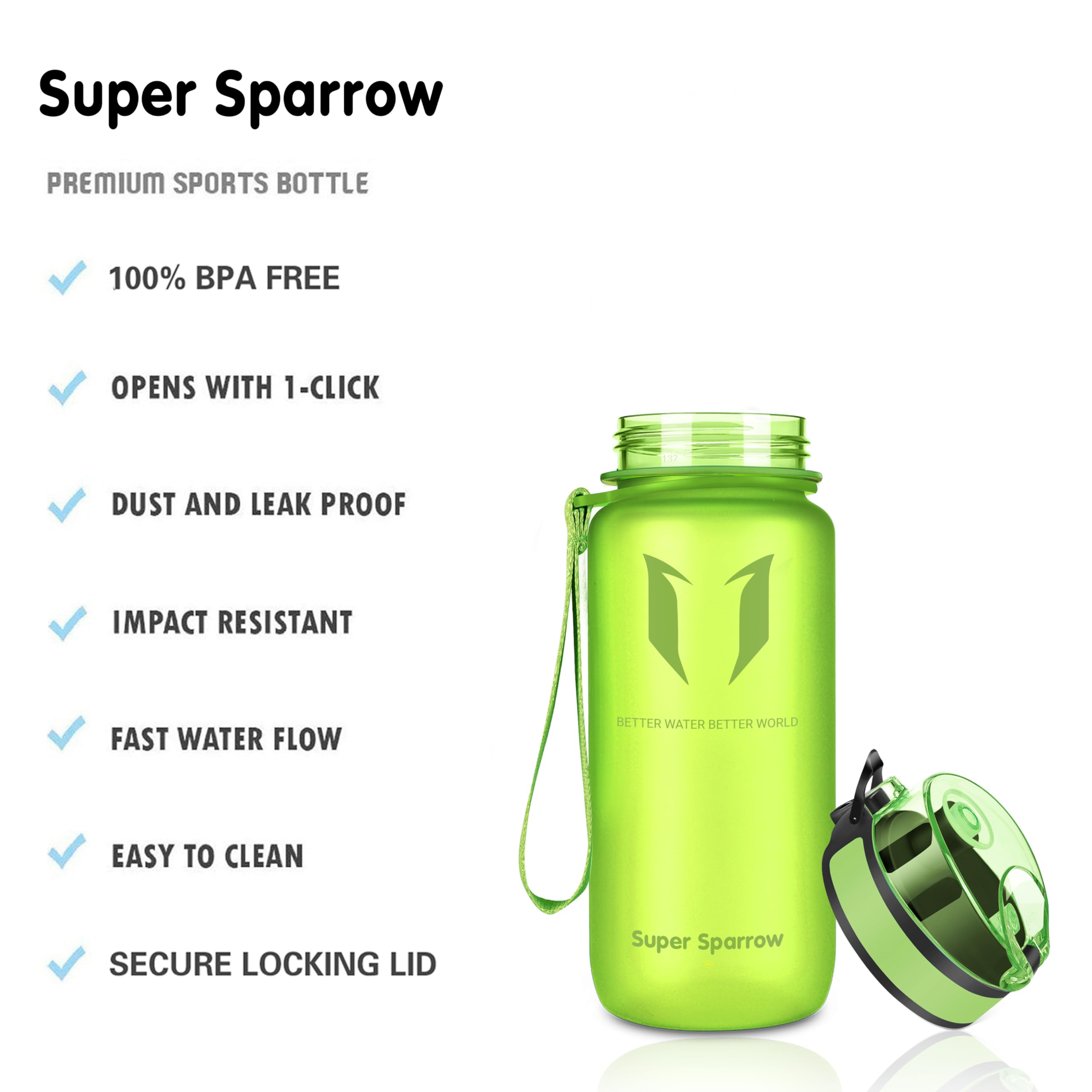 Super Sparrow Borraccia Sportiva & Bottiglia Bambini Senza Perdite - 350ml/500ml/750ml/1L/1.5L - Senza BPA