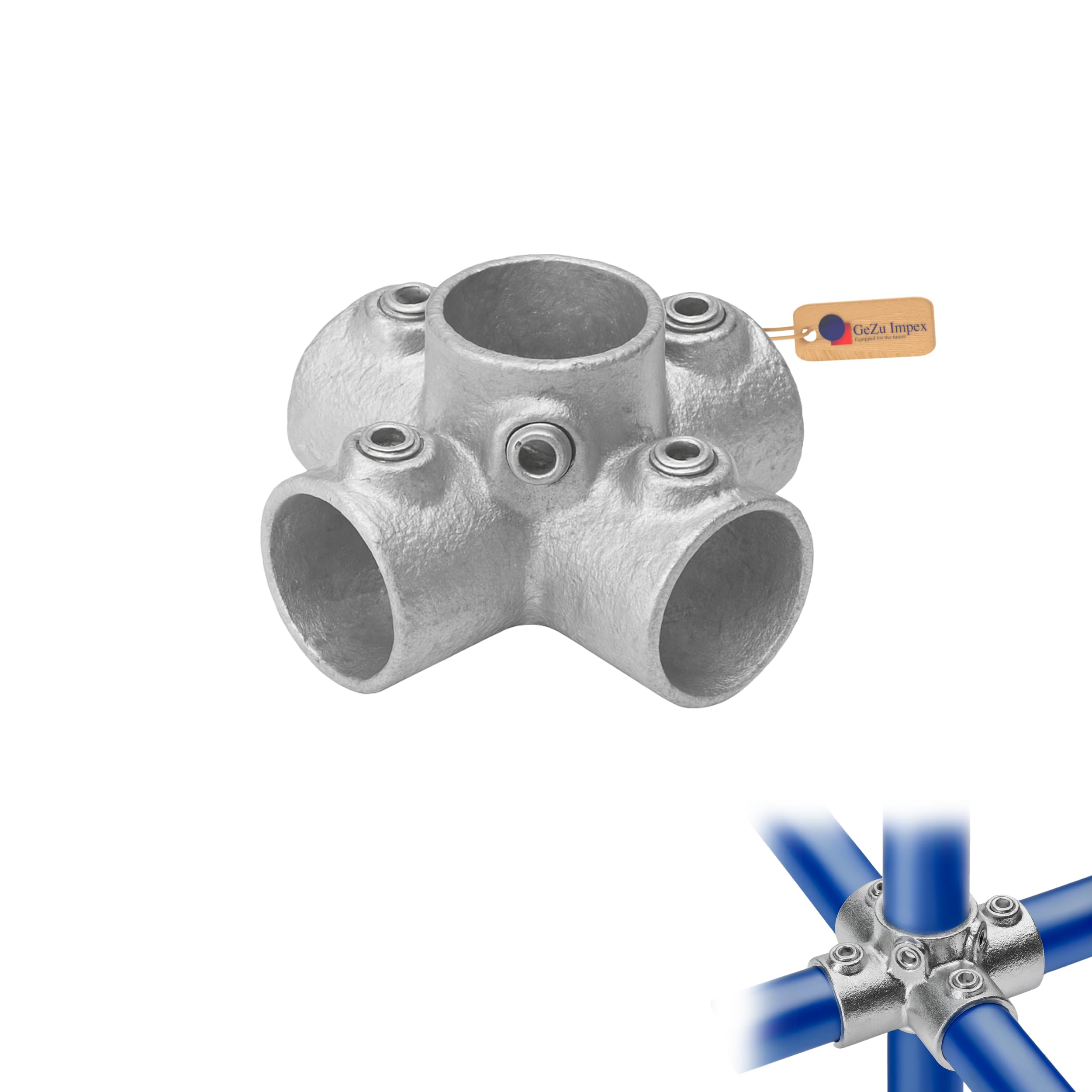 GeZu Impex 4 Way Cross Tube Clamp Ø 42 mm Hot Dip Galvanised 4 Socket Way Through Cross Key Clamp Fitting
