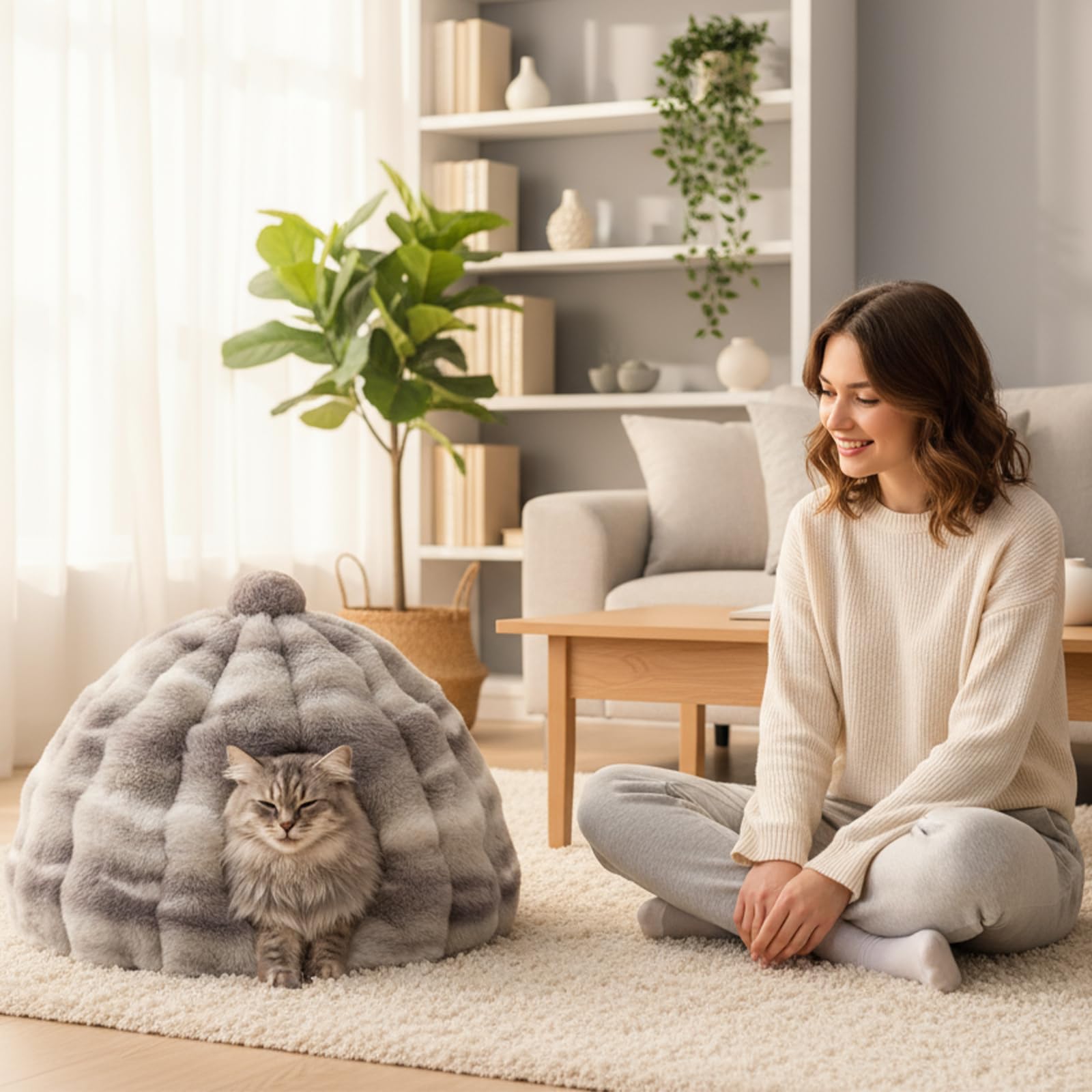 Galatée Letto Per Gatti, Cuccia Morbida e Calda, Cuccia Per Cani Con Cuscino Imbottito Rimovibile e Lavabile, Graziosa Tenda Per Animali Domestici, Nido Per Animali Domestici(XL, Grigio)