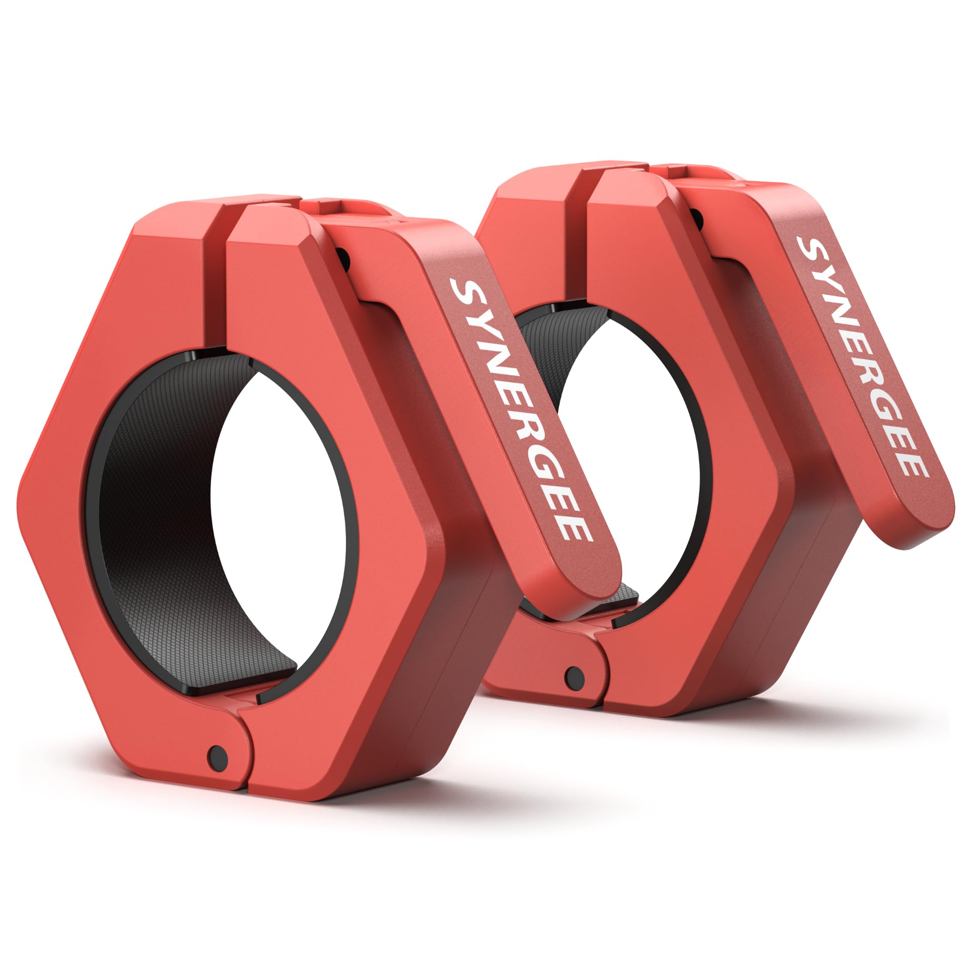 Synergee Red Magnetic Barbell Collars – Locking 2" Olympic Size Weight Clamps - Quick Release Collar Clips – Bar Clamps Great for Crossfit Olympic Lifts and Strength Training
