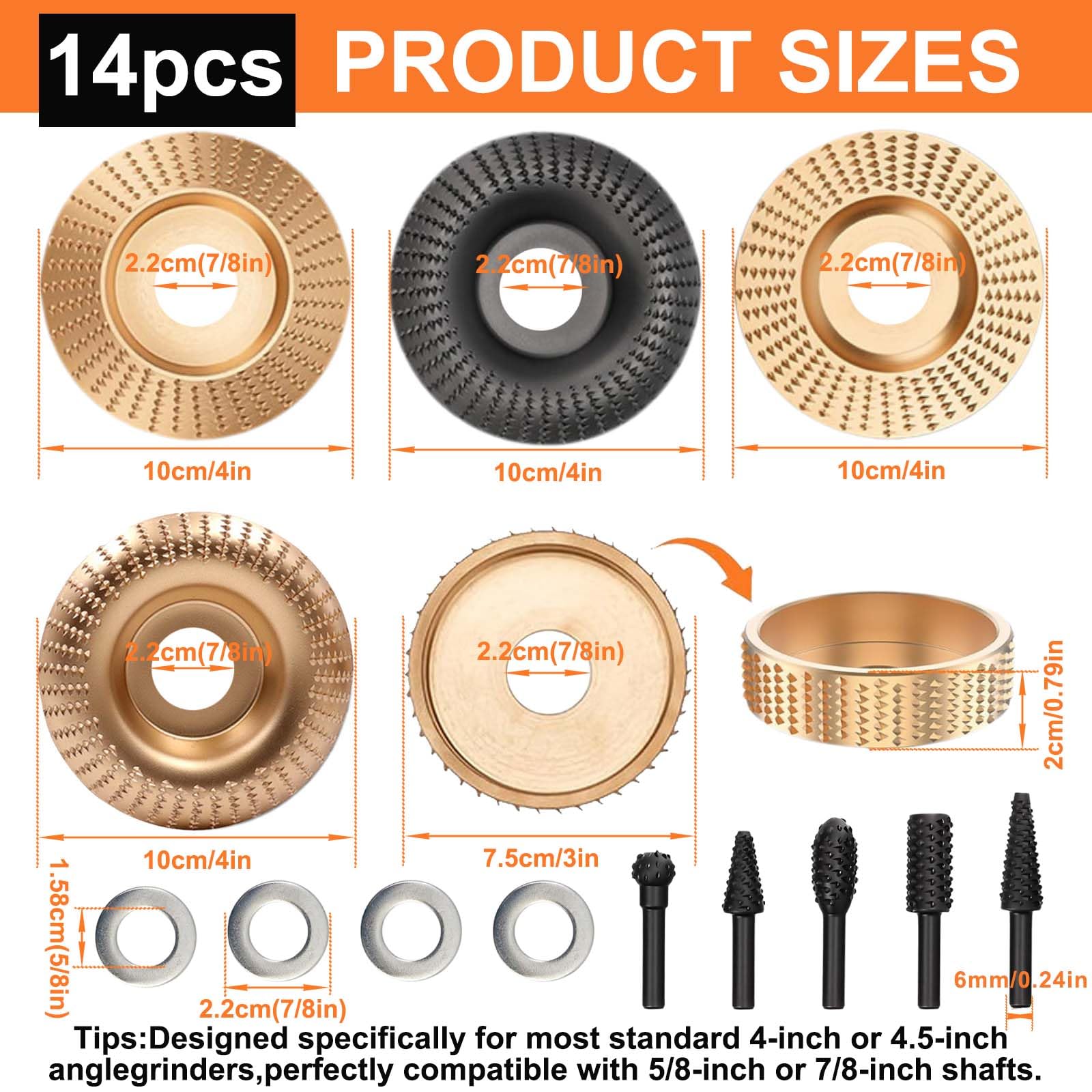 Wood Carving Disc Set - 14pcs Angle Grinder Tools -2