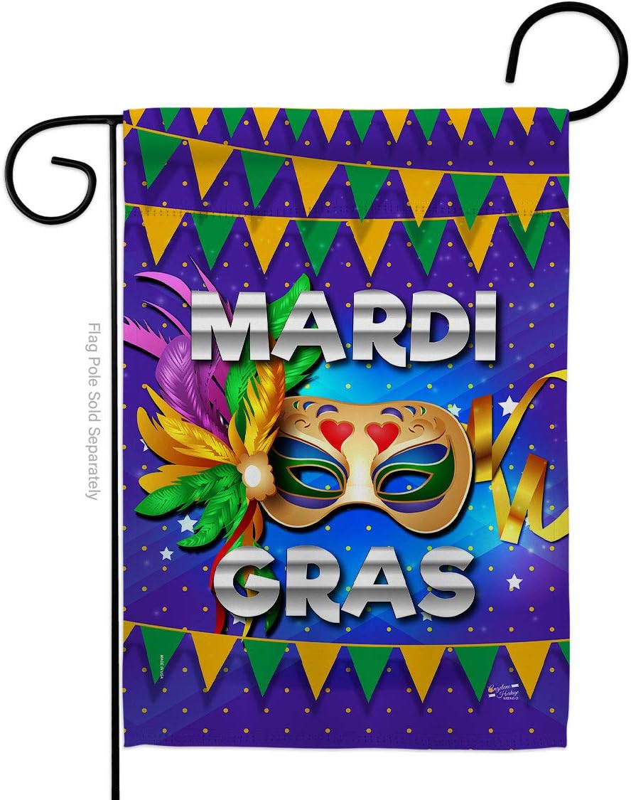 Fat Tuesday Burlap Burlap Garden Flag Springtime Mardi Gras Carnival Festival Masquerade Celebration Season Holiday French Small Decorative Gift Yard House Banner Double-Sided Made In USA 13 X 18.5