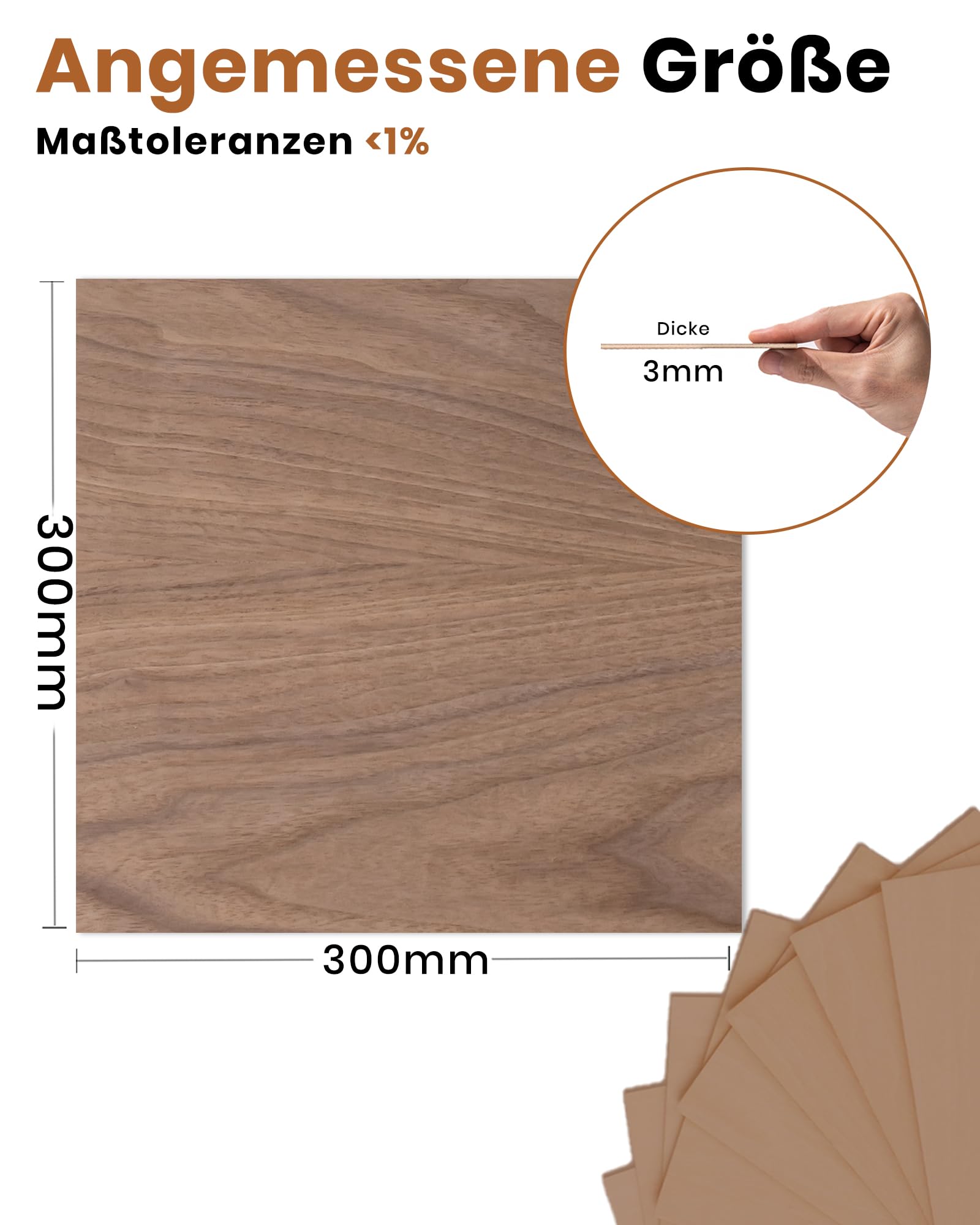 ROWOOD Sperrholzplatte 3mm 300x300mm 10Stück Walnuss holzplatte Zuschnitt Nach Maß Unbehandeltes Bastelhölzer Holz für Modellbau Laserschnit Laser Gravur Holz Brennen Malerei CNC
