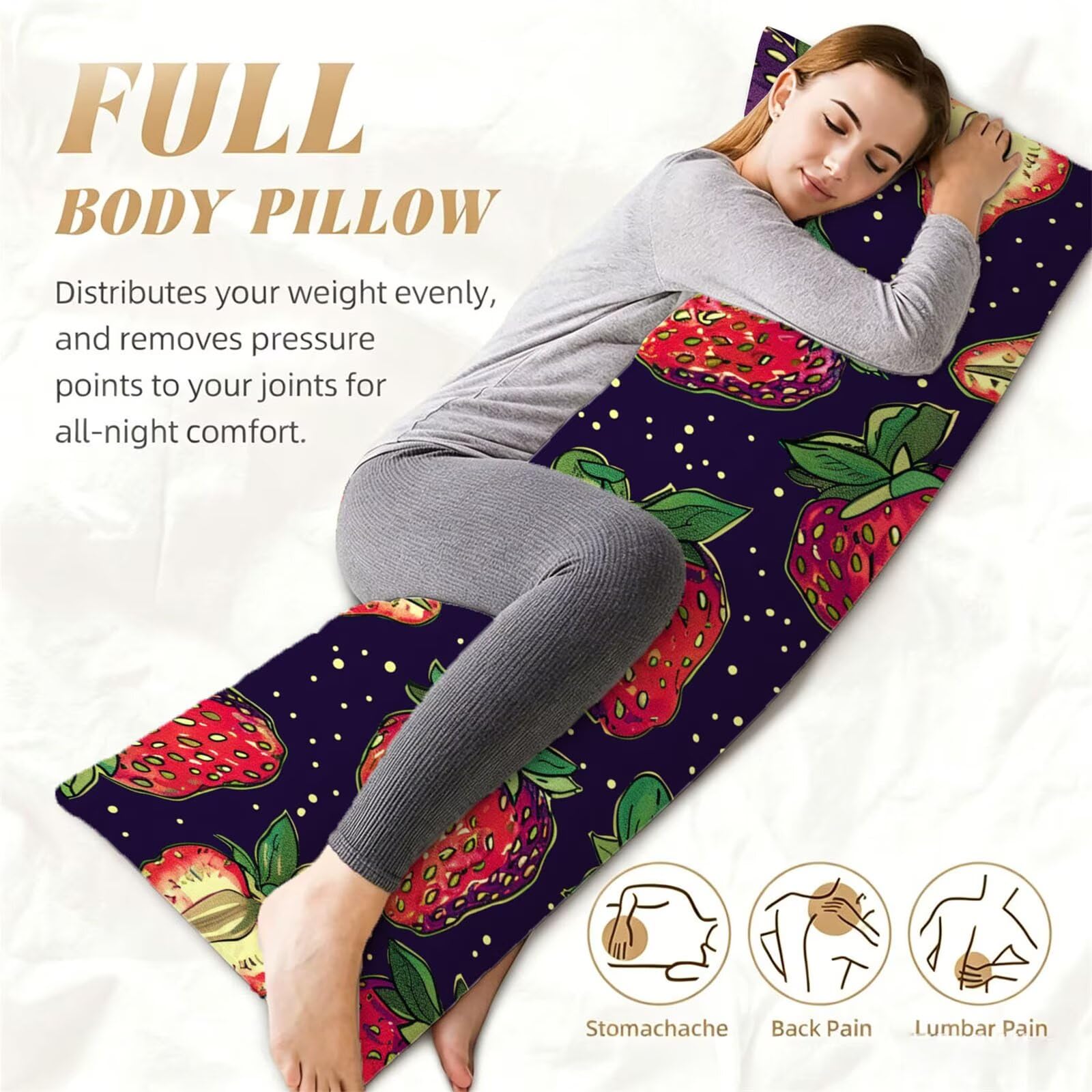 Funda de Almohada 60 x 180 cm Marina de Guerra Protector Almohada 180 cm con Cremallera Invisible, Lino Durable Pillow Case Largas Fresa Impresión a Doble Cara para Cama, Sofá y Dormitorio dg-625