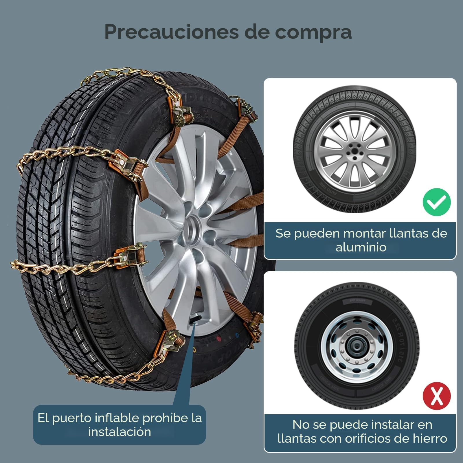Cadena Nieve Coche 8 PCS para Todos los Tipos de Vehículos Mejorar la fricción del coche Instalación Rápida y Fácil Construcción Robusta y Duradera Cadenas Ruedas Nieve 165mm-265mm