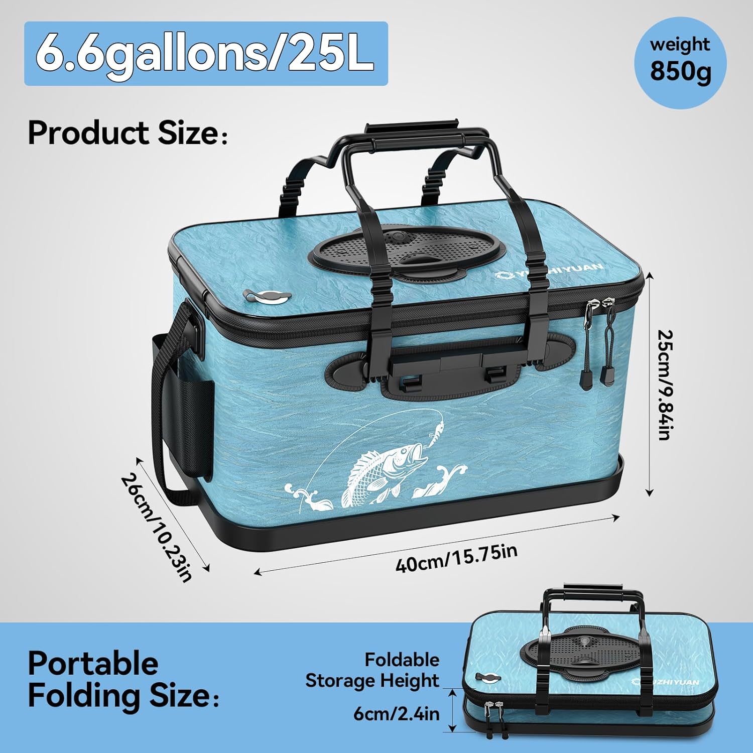 fishing bucket foldable? 6gallon/8gallon/10gallon,live fish container multi-functional live fish bait bucket,for fishing, camping, moving blue 8 gallon