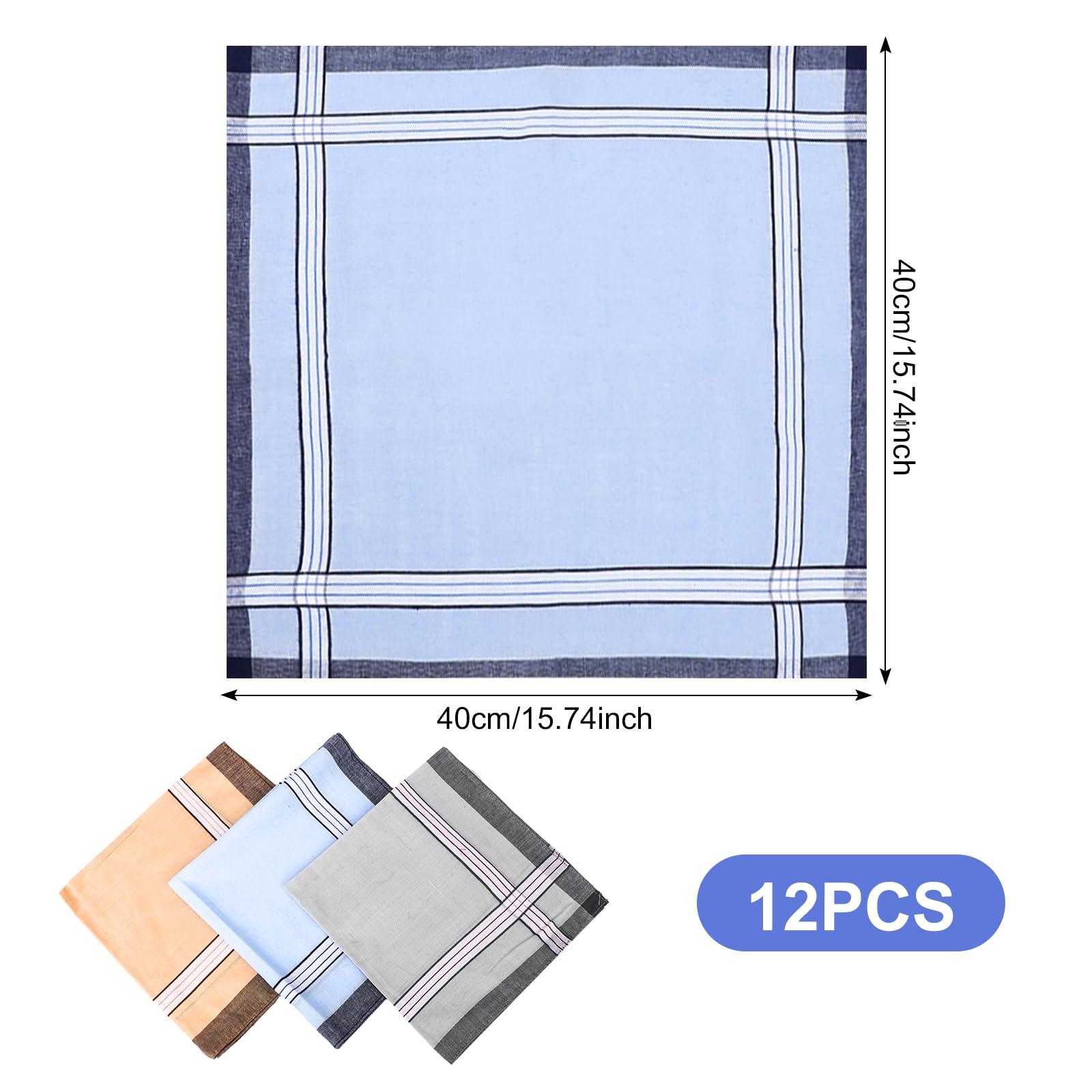 Lot 12 Pièces Motifs Carreaux 12 Mouchoirs Réutilisables En Coton 100% - Doux Absorbants 40x40 Cm - Lot 3 Couleurs