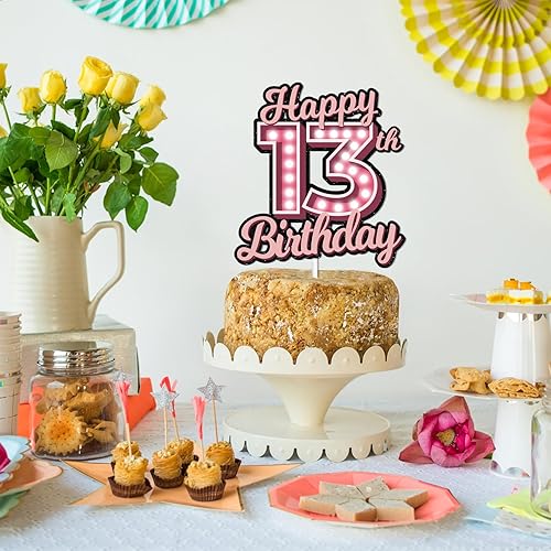Miniatura 7 de Decoración para pastel de cumpleaños número 13 con purpurina rosa Let's Glow Crazy Party Theme Decor Supplies Boys Girls Happy Birthday 13