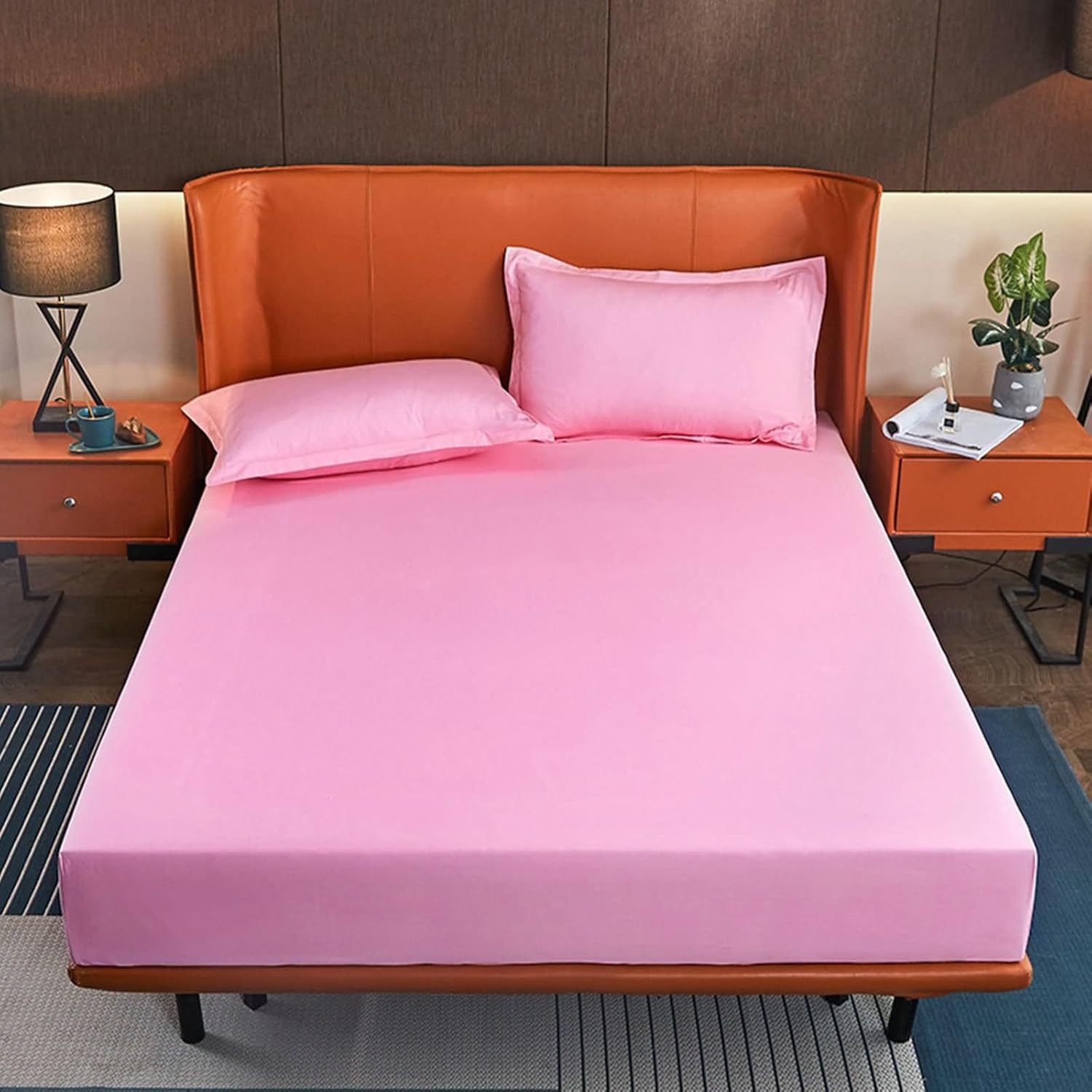 Beydodo Fitted Bed Sheets with Deep Pocket, Bedding Fitted Sheet 120x200cm Solid Pink, Cotton Mattress Protector for Home