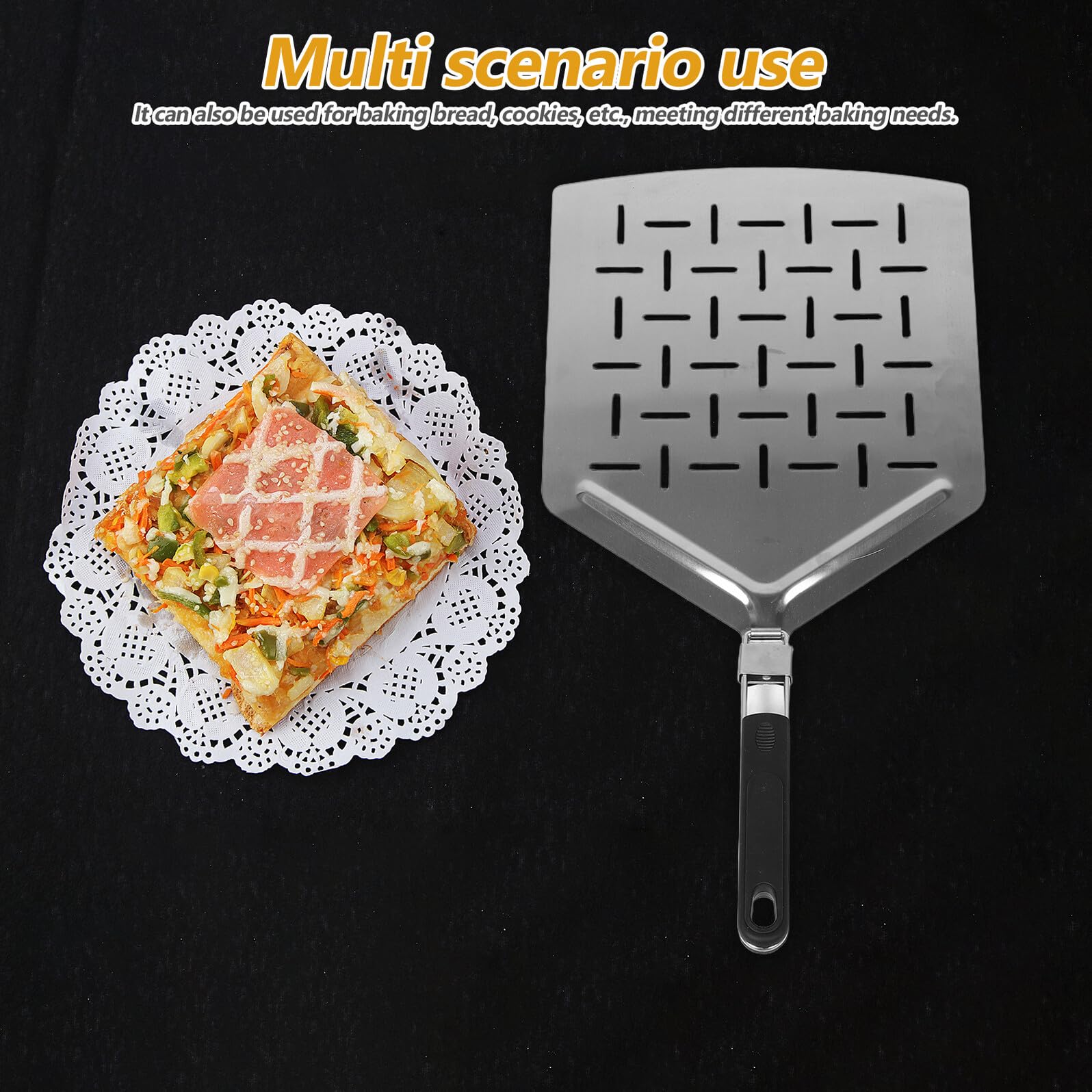Faltbarer Pizzaschieber 33cm Rechteckig aus Edelstahl mit Ergonomischem Rutschfestem Griff für Outdoor Pizzaofen und Hausgemachte Pizza oder Kuchen