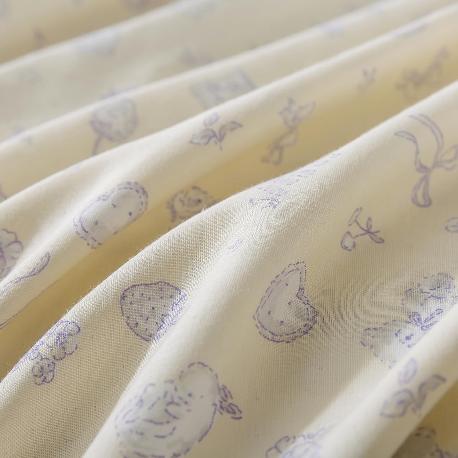 Brandream French Romantic Muslin Cotton Duvet Cover Set – Ultra Soft 3pc Pale Yellow Bedding with Whimsical Rabbit & Bow Print – Breathable Double-Gauze 100% Cotton, Twin Size