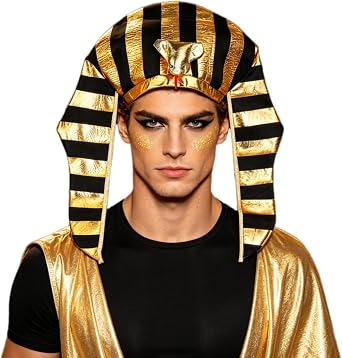 JIAHG Egyptian Pharaoh Hat King TUT Costume Headdress for Halloween Pharaoh Cleopatra Costume Cosplay Dress Up Party