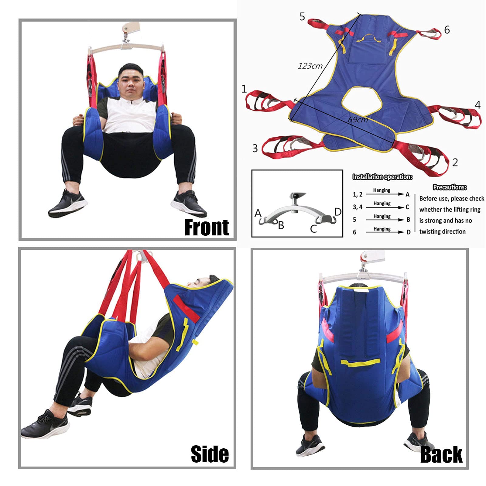 Eslinga de elevación para Pacientes, Equipo de cinturón de Transferencia médica con Soporte para la Cabeza y asa, Eslinga de elevación de Cuerpo Completo para hospitales, hogares y residencias de an
