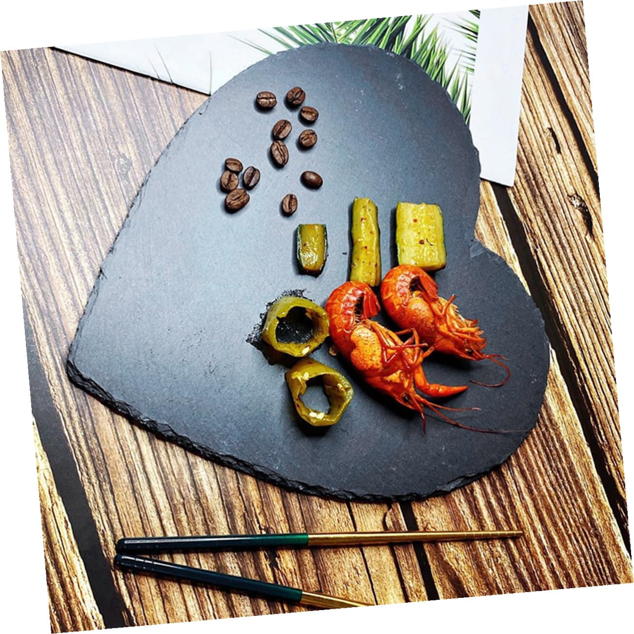 Homoyoyo Bandeja de Piedra Forma de Corazón 25x25 Cm Negra, Tabla para Servir Quesos y Carnes, Material Resistente, Uso en Fiestas y Ocasiones Obsequios