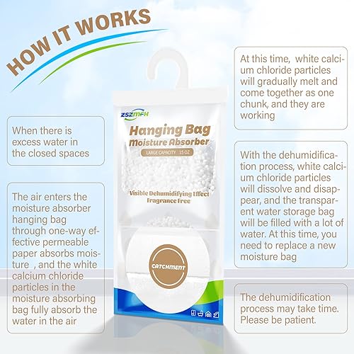 Miniatura 4 de ZSZMFH Paquete de 8 bolsas colgantes absorbentes de humedad, paquetes de humedad sin fragancia, bolsas deshumidificadoras de 15 onzas que atrapan