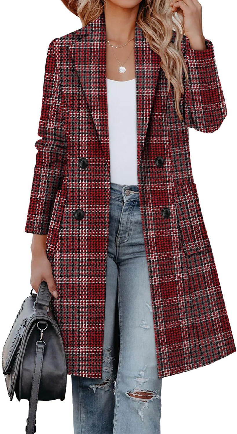 CHICZONE Women’s Notch Lapel Double Breasted Mid Long Pea Coat Wool Blend Overcoat Winter Outwear